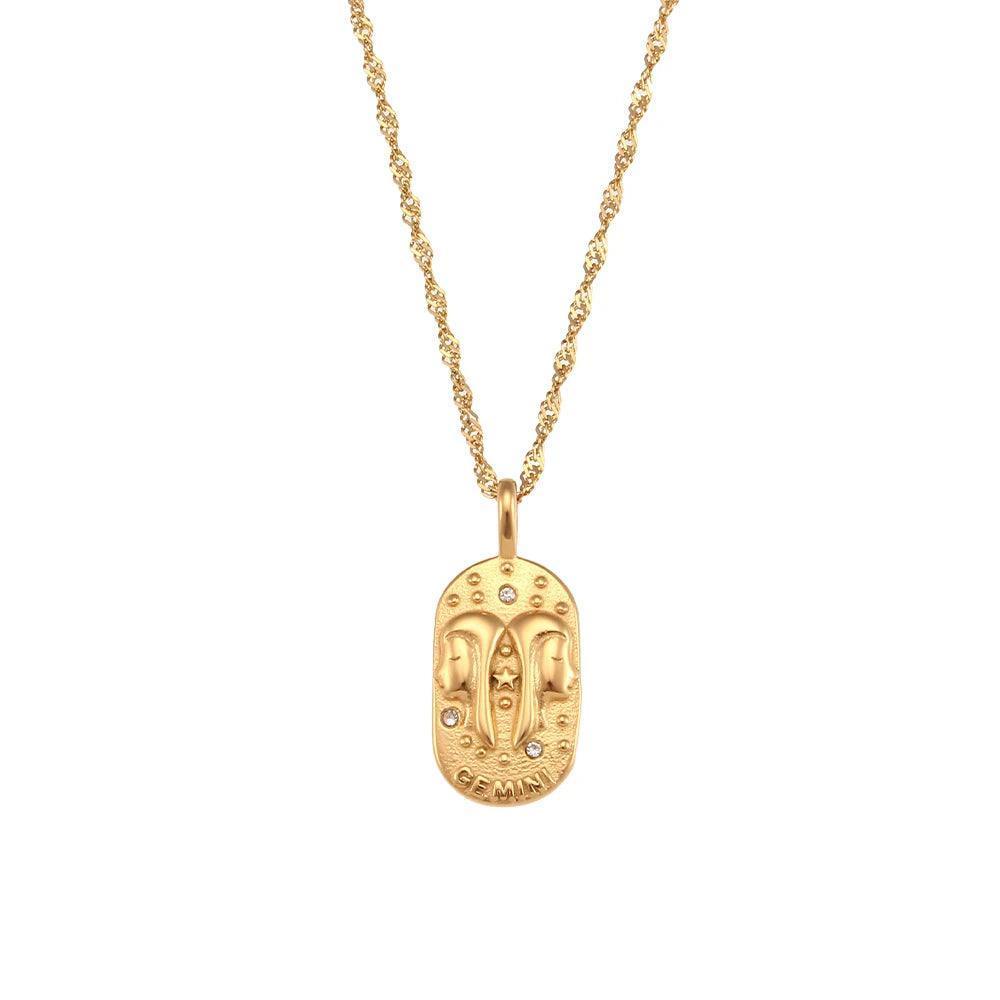 18K Gold Plated Zodiac Sign Stainless Steel Tarnish Free Pendant Necklace - Tarot Treasures