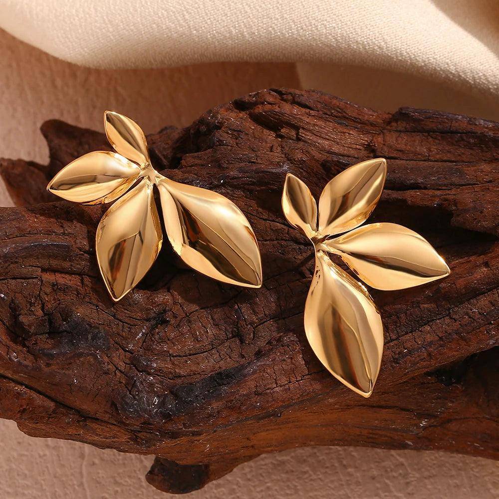 18K Gold Plated Leaf Stainless Steel Tarnish Free Earrings - Tarot Treasures
