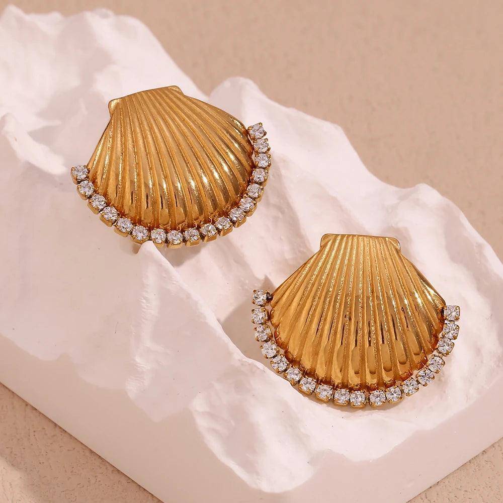 18K Gold Plated Seashell Stainless Steel Tarnish Free Stud Earrings - Tarot Treasures