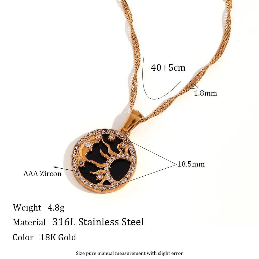 18K Gold Plated Sun and Moon Stainless Steel Tarnish Free Pendant Necklace - Tarot Treasures