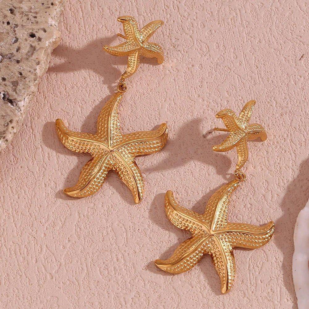 18K Gold Plated Starfish Stainless Steel Tarnish Free Drop Earrings - Tarot Treasures