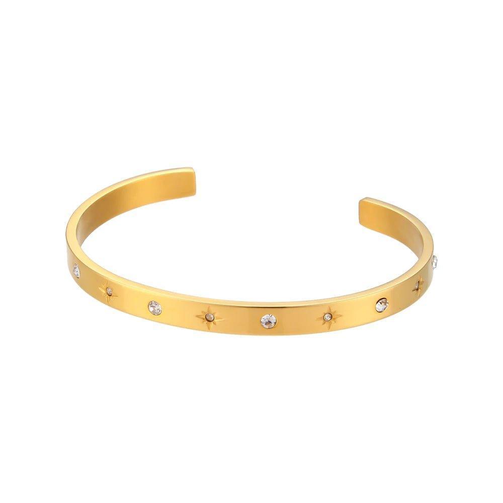 18K Gold Plated Star Zircon Crystal Stainless Steel Tarnish Free Bangles - Tarot Treasures