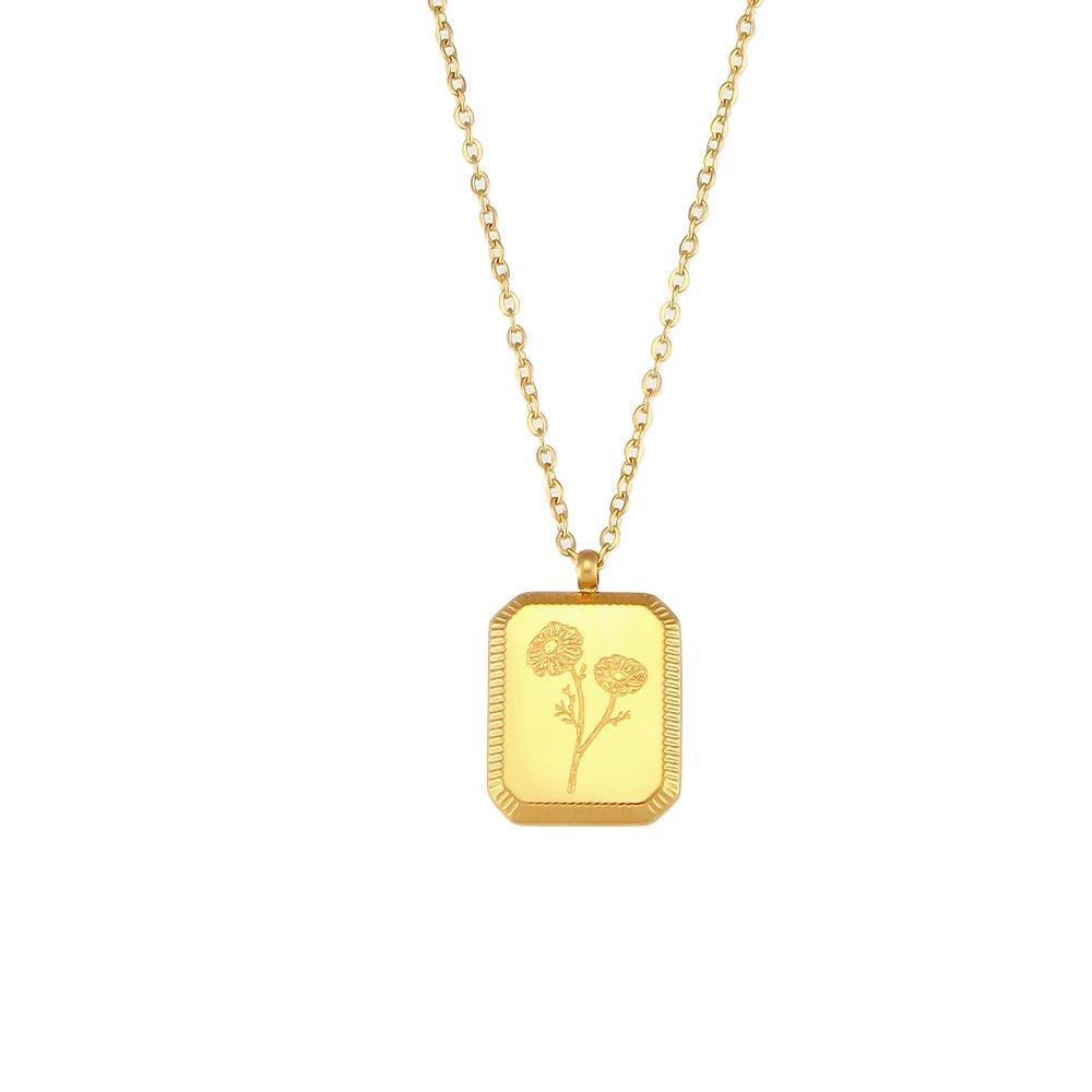 Cute Square Flower Stainless Steel Tarnish Free Pendant Necklaces - Tarot Treasures
