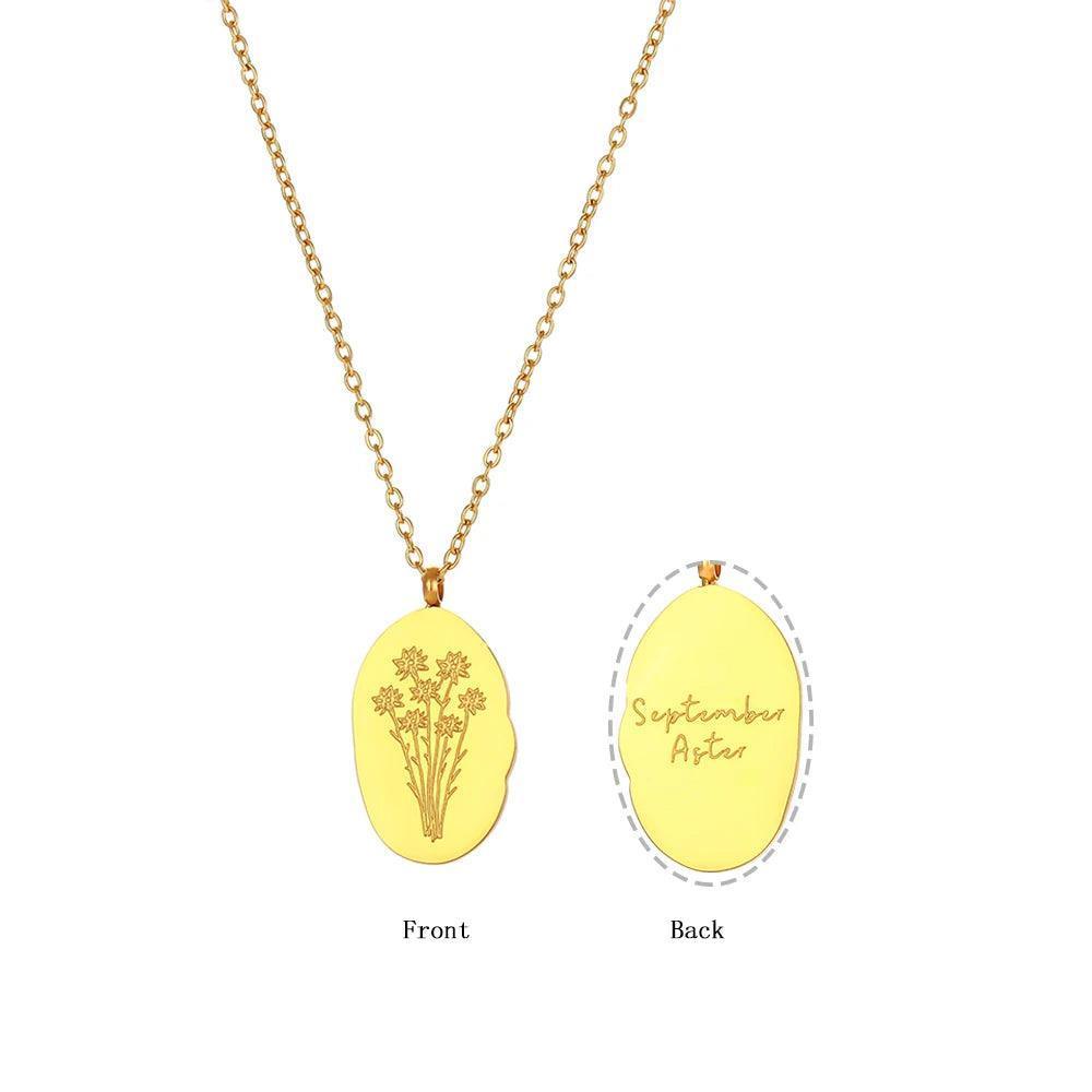 Gold Plated Birth Month Flower Stainless Steel Tarnish Free Pendant Necklace - Tarot Treasures