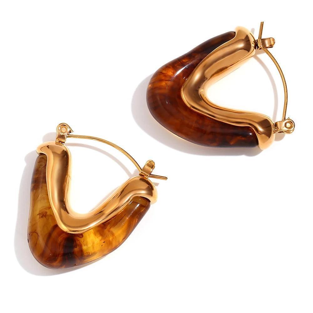 Green Stone Curved Stainless Steel Tarnish Free Hoop Earrings - Tarot Treasures