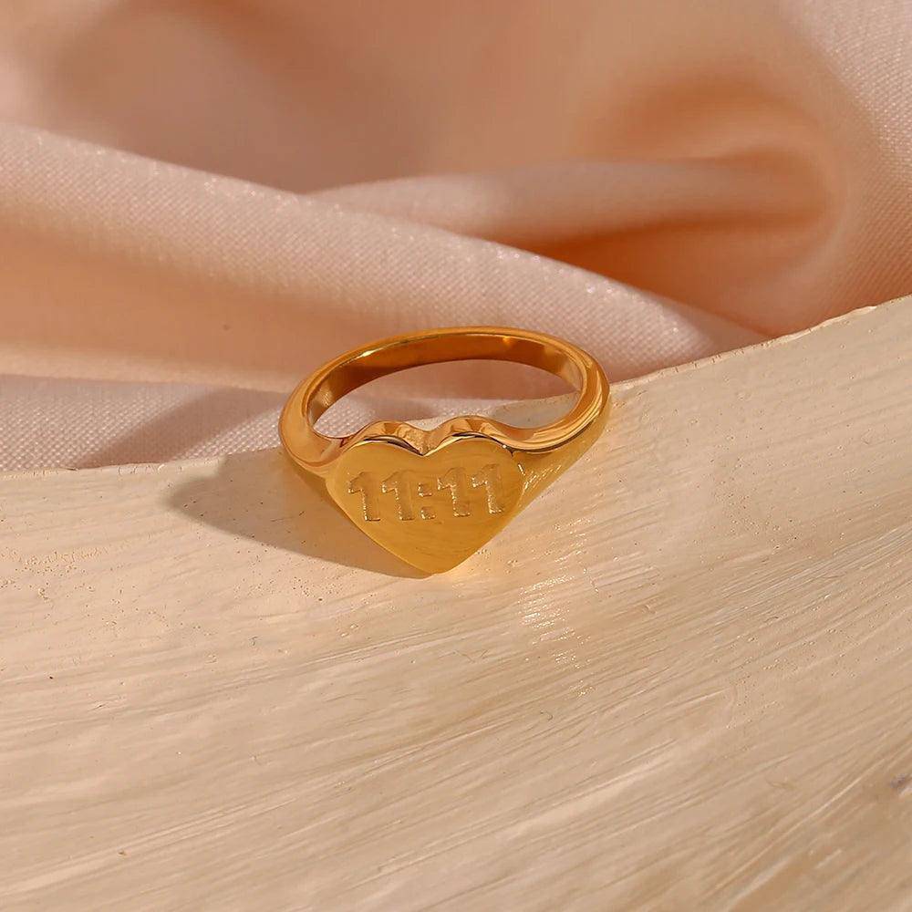 Heart Shape 11:11 Angel Number Stainless Steel Tarnish Free Ring - Tarot Treasures