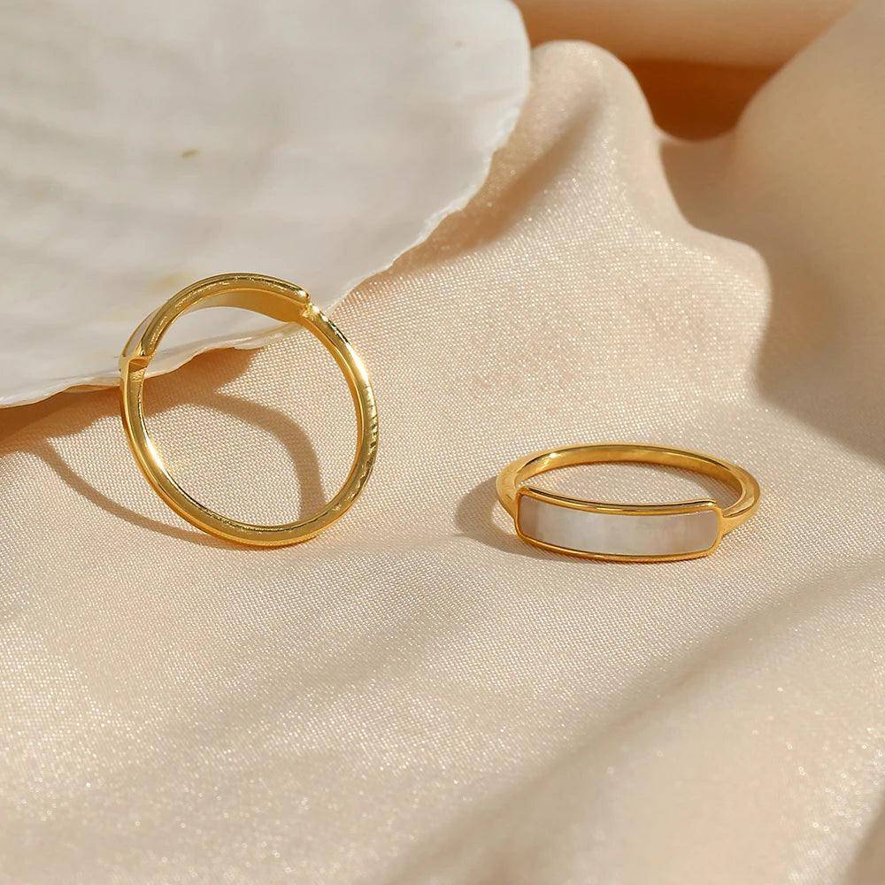 Rectangular Mother-of-Pearl Stainless Steel Tarnish Free Ring - Tarot Treasures