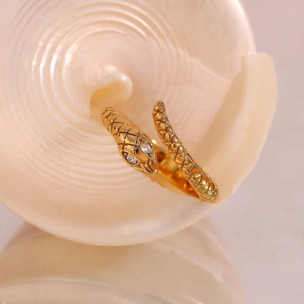 Snake Rhinestone Eye Stainless Steel Tarnish Free Ring - Tarot Treasures