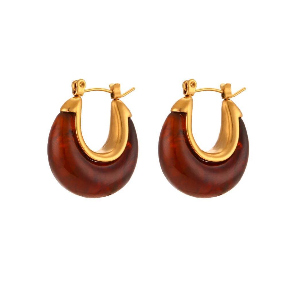 Stone Stainless Steel Tarnish Free Hoop Earrings - Tarot Treasures
