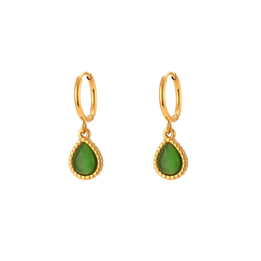 Waterdrop Opal Stone Charm Tarnish Free Hoop Earrings - Tarot Treasures