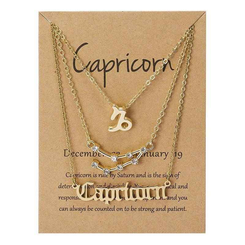 Three Piece Necklace Zodiac Sign Jewellery Set - Tarot Treasures