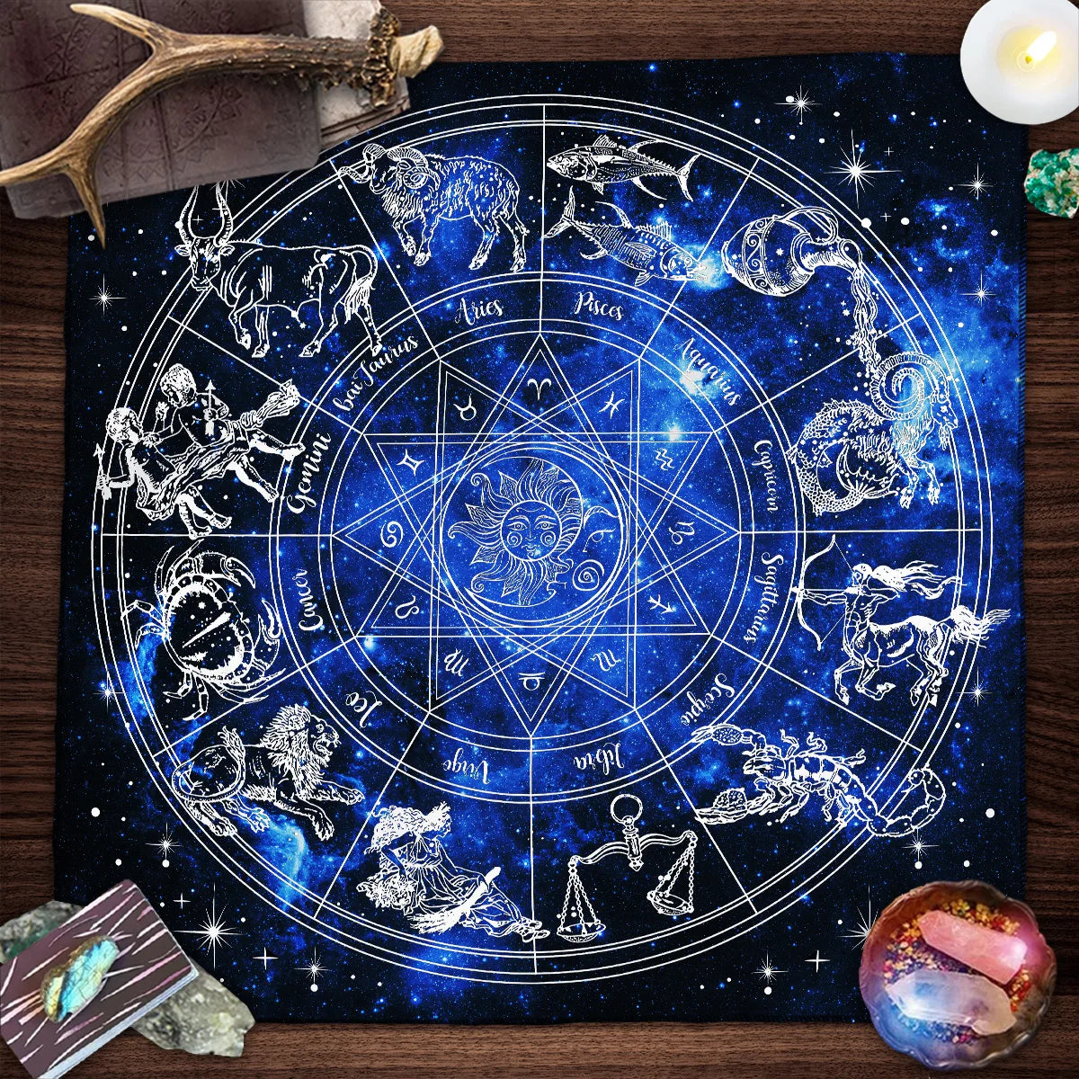 12 Constellations Celestial Zodiac Tarot Card Table and Altar Cloth - Tarot Treasures