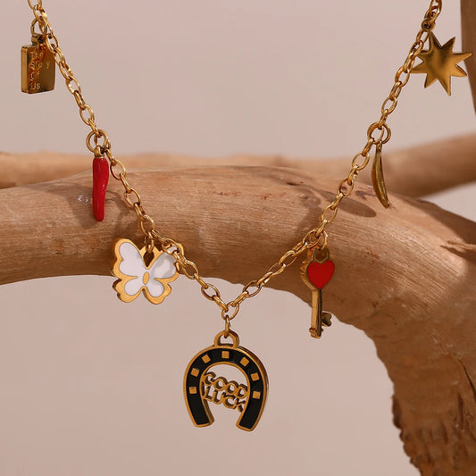 18K Gold Plated Good Luck Charm Stainless Steel Necklace - Tarot Treasures