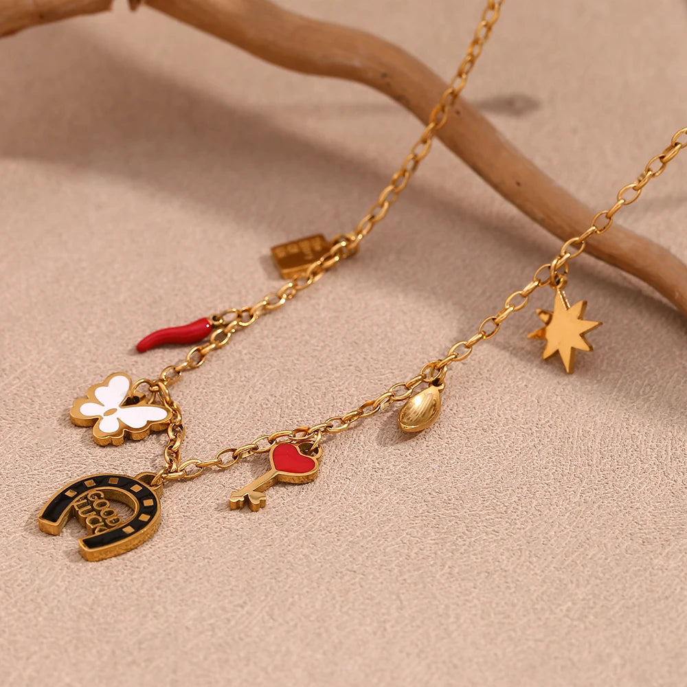 18K Gold Plated Good Luck Charm Stainless Steel Necklace - Tarot Treasures