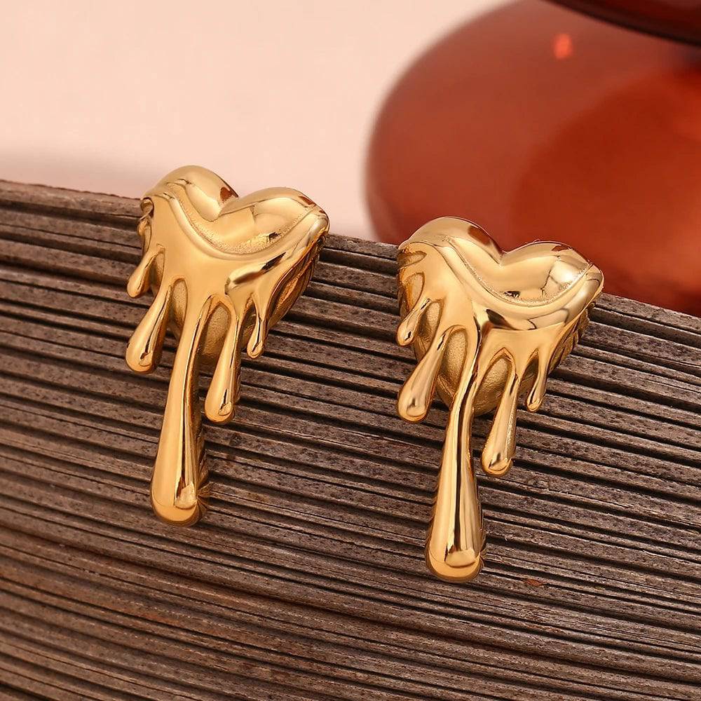18K Gold Plated Lava Melting Heart Stainless Steel Earrings - Tarot Treasures