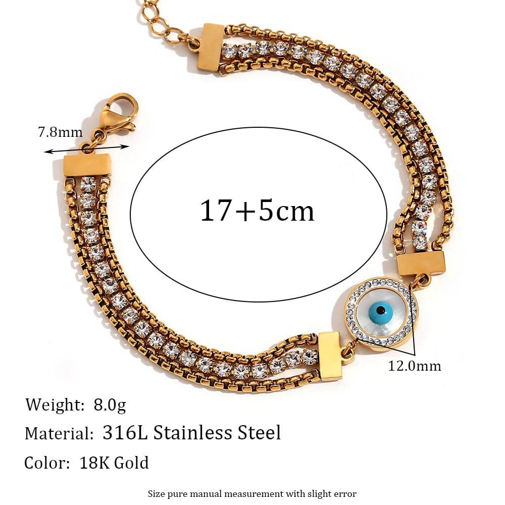18K Gold Plated Stainless Steel Evil Eye Rhinestone Charm Bracelet Collection - Tarot Treasures