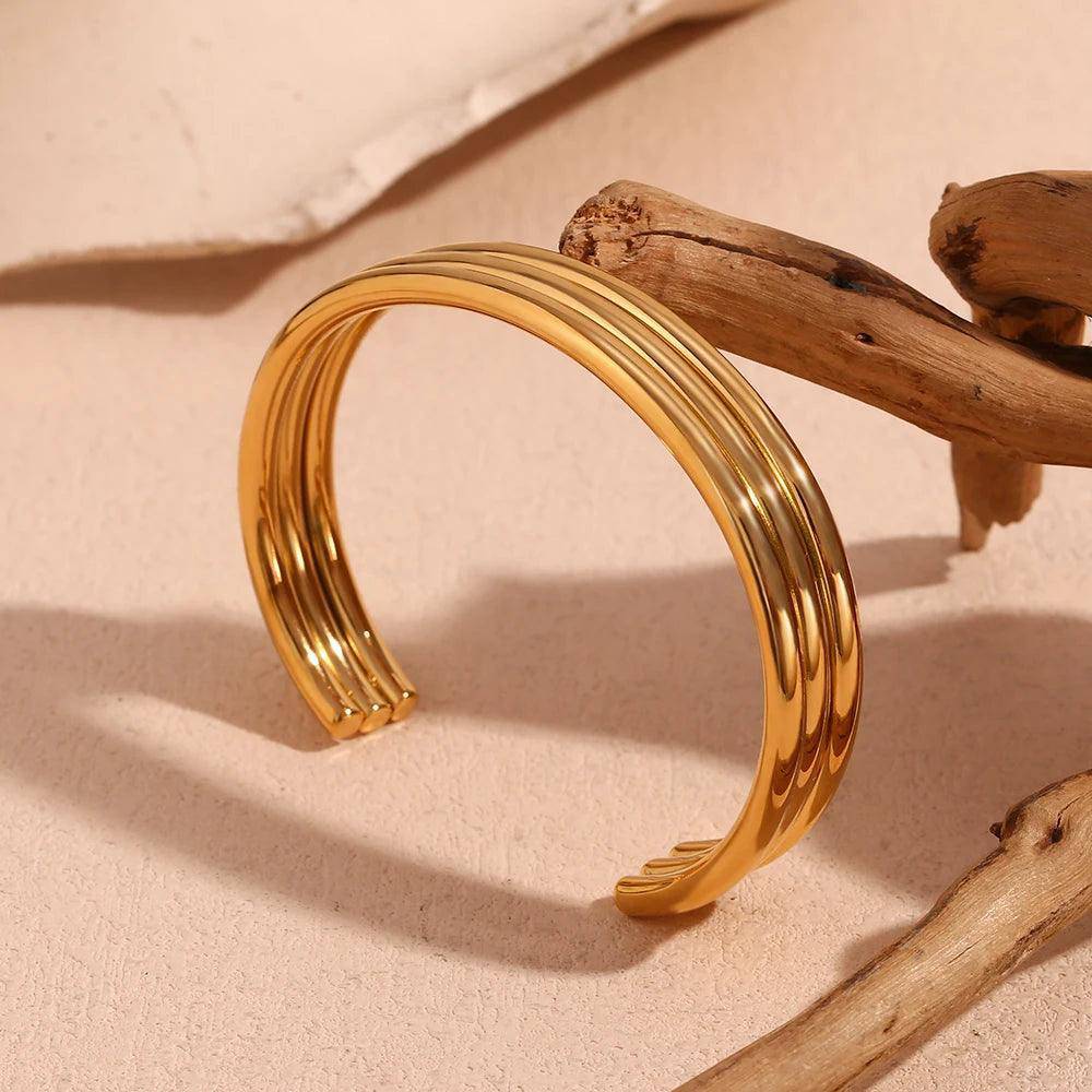 18K Gold Plated Three-layer Smooth Stainless Steel Tarnish Free Bracelet - Tarot Treasures
