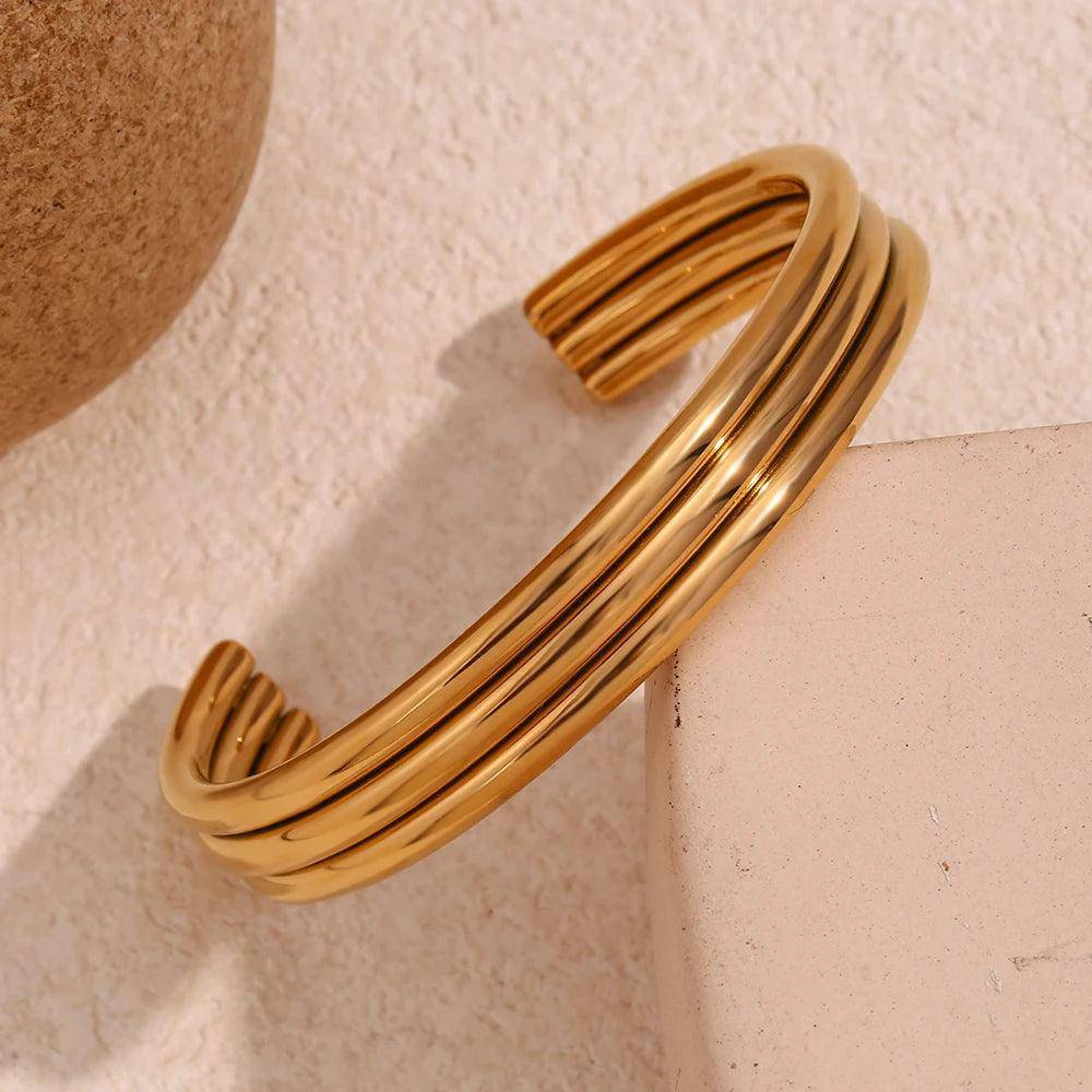 18K Gold Plated Three-layer Smooth Stainless Steel Tarnish Free Bracelet - Tarot Treasures