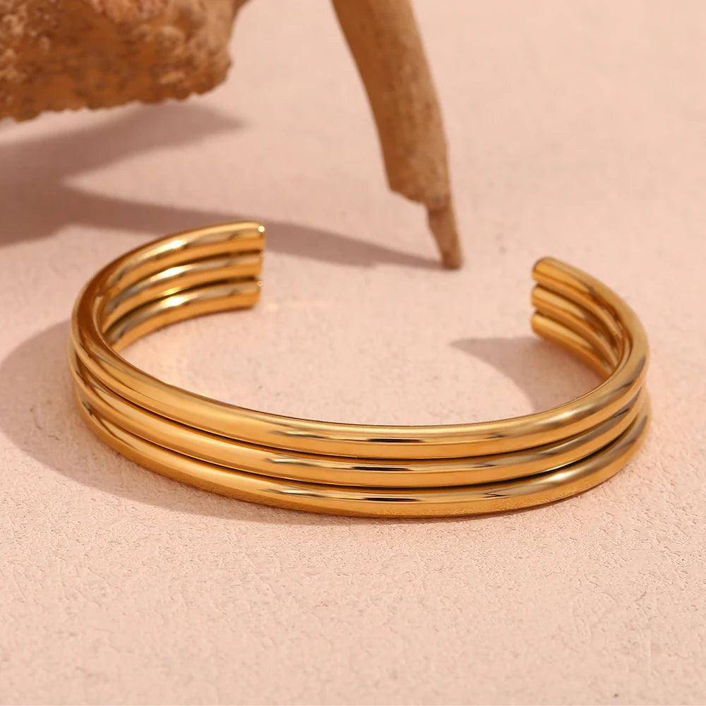 18K Gold Plated Three-layer Smooth Stainless Steel Tarnish Free Bracelet - Tarot Treasures