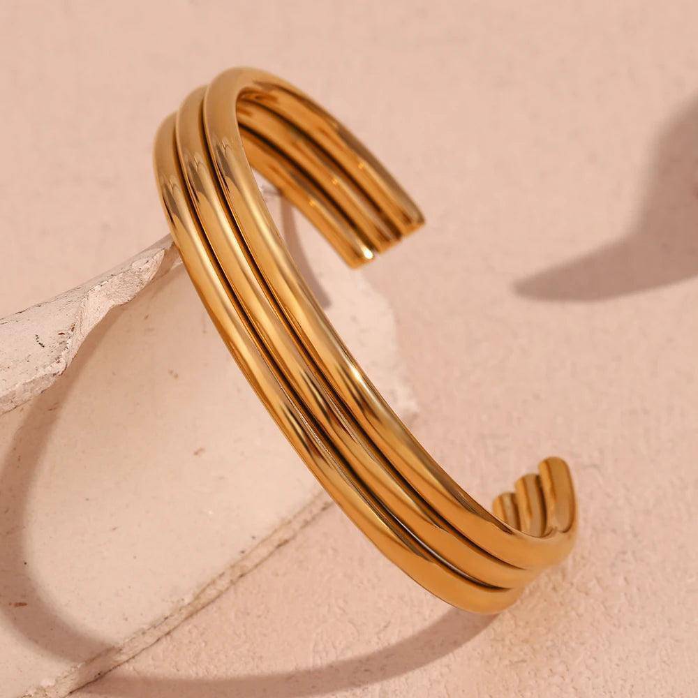 18K Gold Plated Three-layer Smooth Stainless Steel Tarnish Free Bracelet - Tarot Treasures