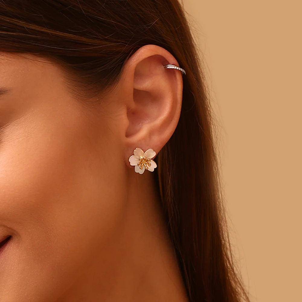 18K Gold Plated Cherry Blossom Stainless Steel Tarnish Free Earrings - Tarot Treasures
