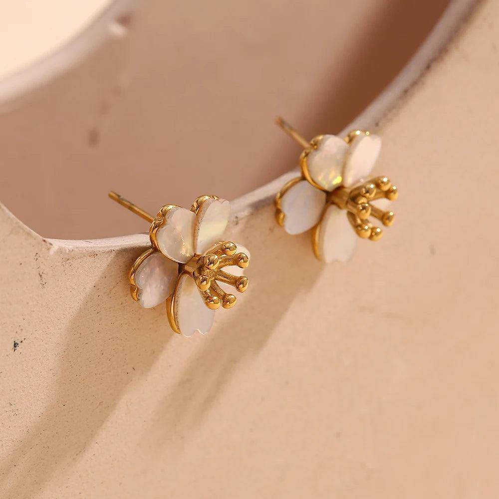 18K Gold Plated Cherry Blossom Stainless Steel Tarnish Free Earrings - Tarot Treasures