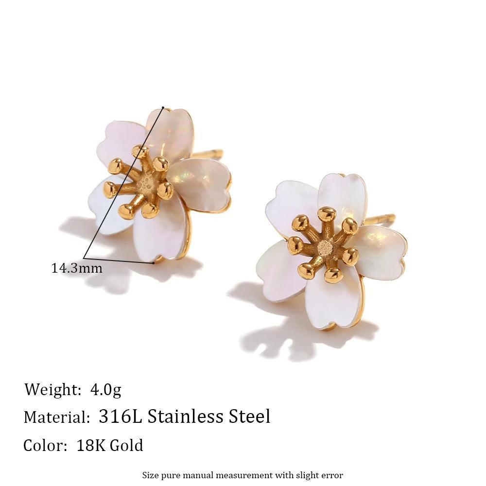 18K Gold Plated Cherry Blossom Stainless Steel Tarnish Free Earrings - Tarot Treasures