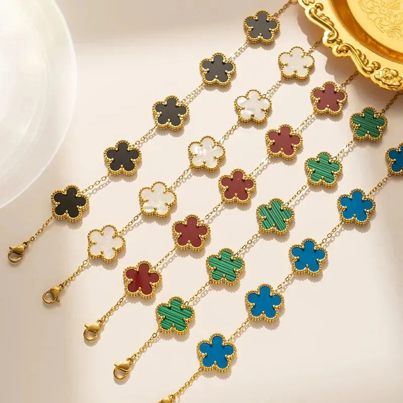 Five Leaf Clover Stainless Steel Tarnish Free Bracelet - Tarot Treasures