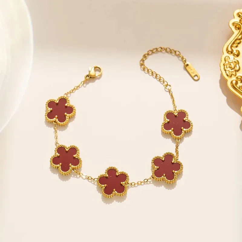 Five Leaf Clover Stainless Steel Tarnish Free Bracelet - Tarot Treasures