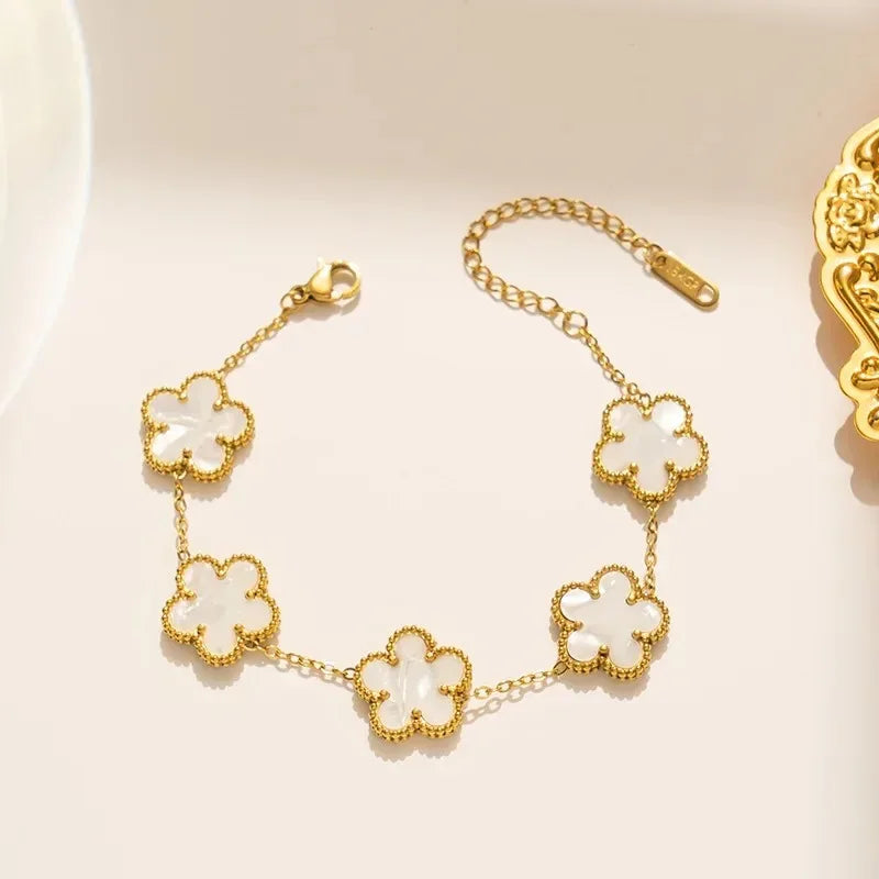 Five Leaf Clover Stainless Steel Tarnish Free Bracelet - Tarot Treasures
