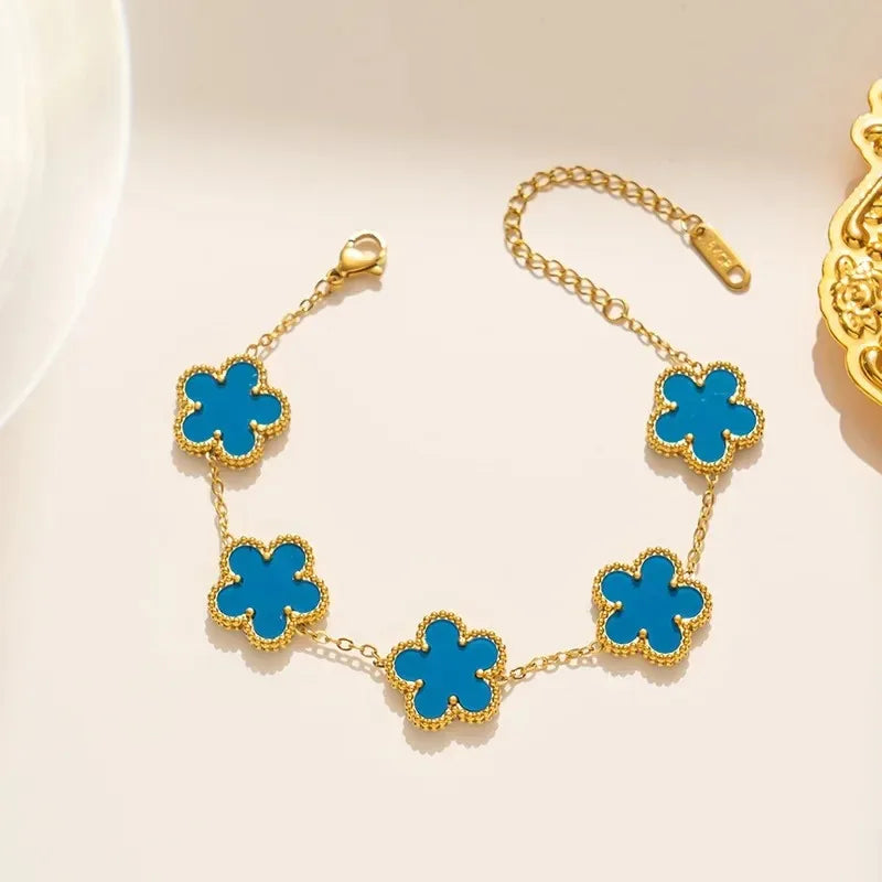 Five Leaf Clover Stainless Steel Tarnish Free Bracelet - Tarot Treasures