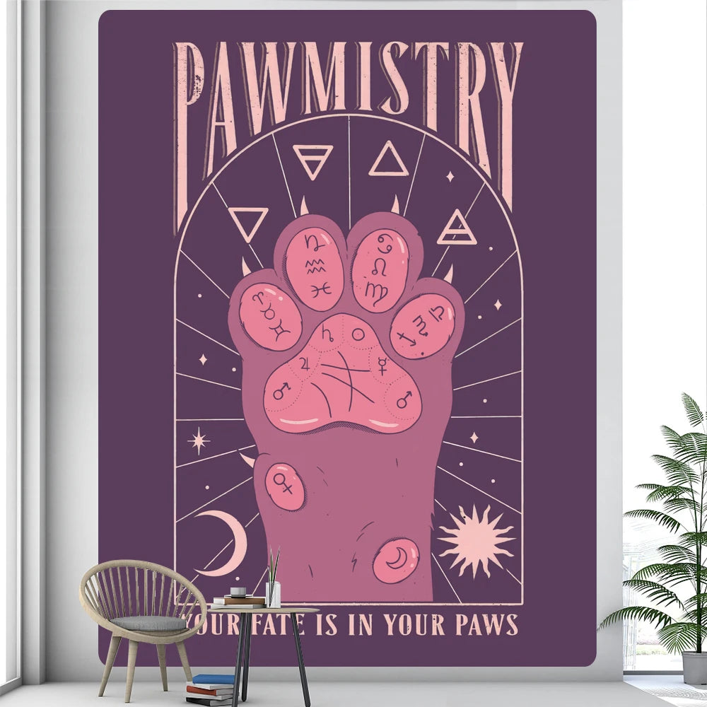 Psychedelic Cat Pawmistry Tarot Card Zodiac Tapestries - Tarot Treasures