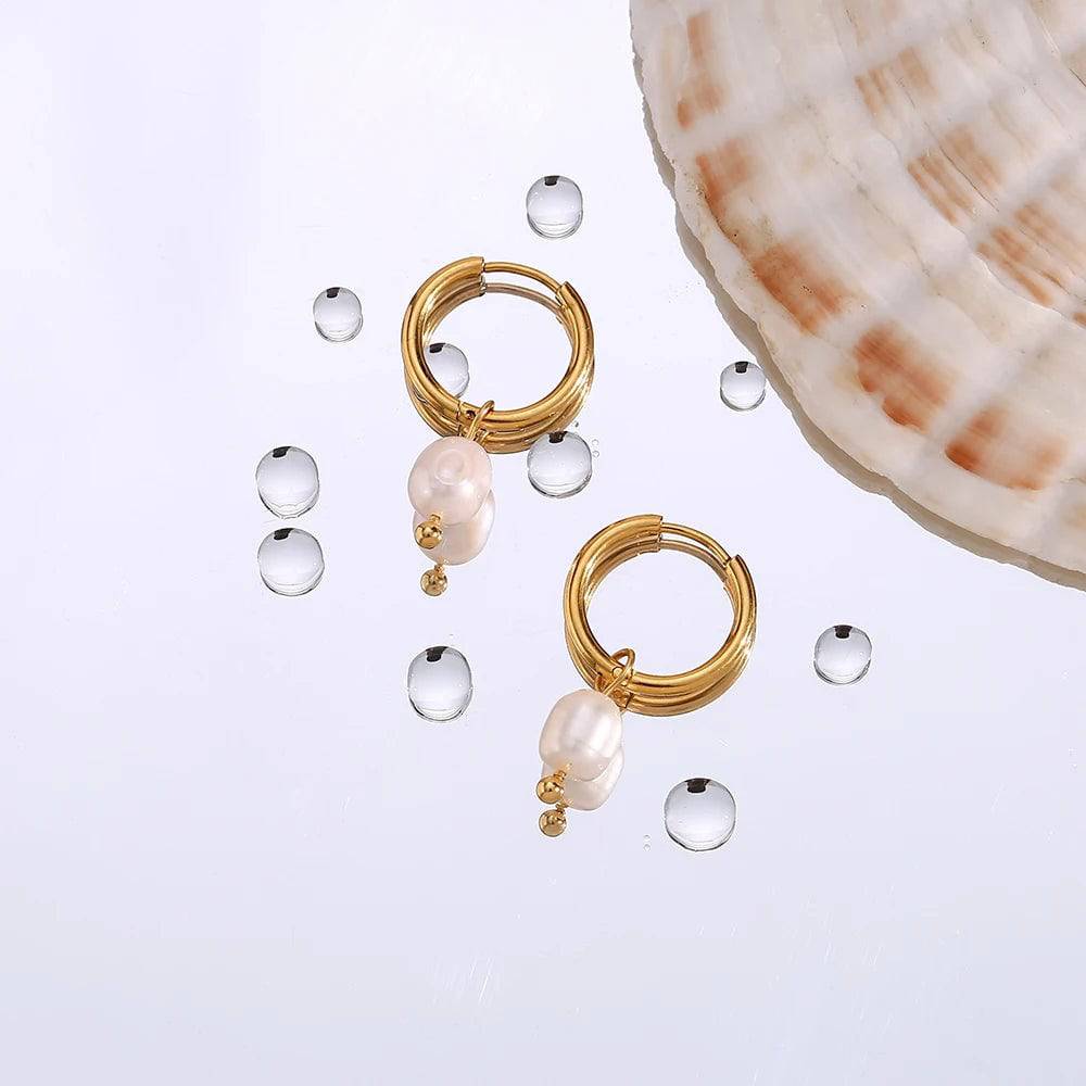 Minimalist Stainless Steel Faux Pearl Small Hoop Earrings - Tarot Treasures