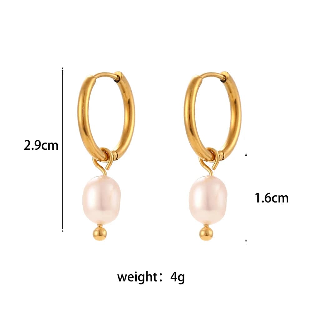 Minimalist Stainless Steel Faux Pearl Small Hoop Earrings - Tarot Treasures