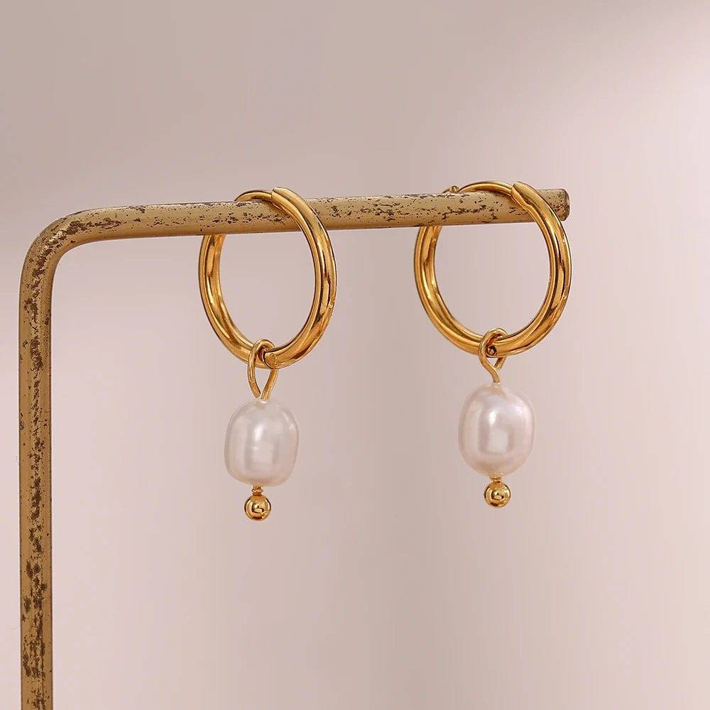 Minimalist Stainless Steel Faux Pearl Small Hoop Earrings - Tarot Treasures