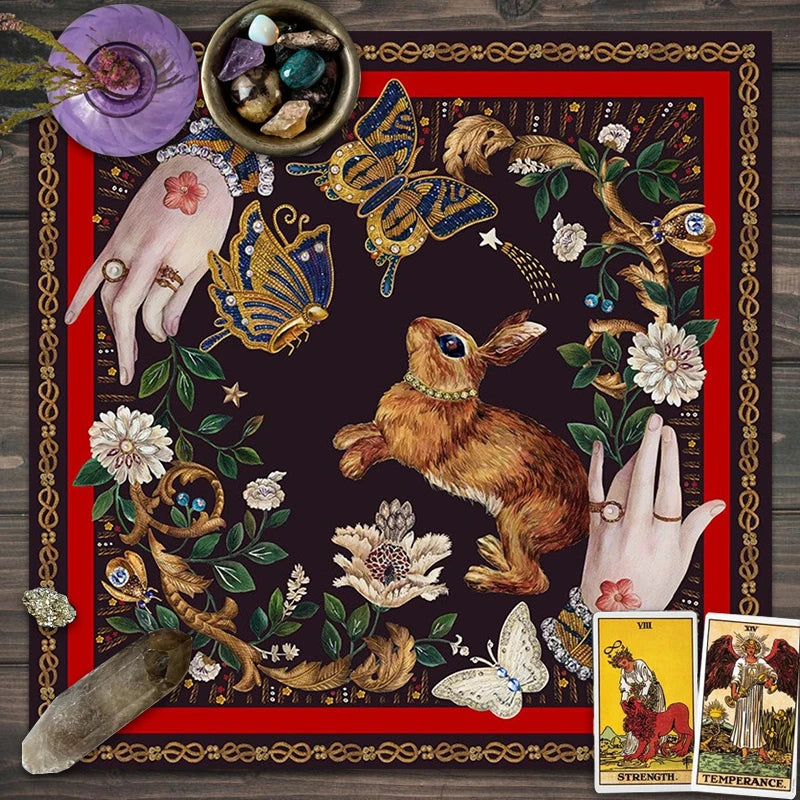 Tarot Reading Tarot Mat Decor Bunny Butterfly Flower Moonflower Altar Cloth Tablecloth Witch Tarot Spreading Cloth Home Decor - Tarot Treasures