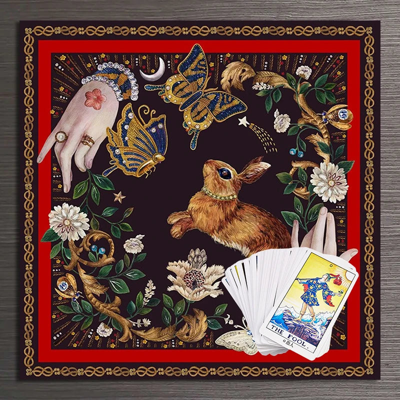 Tarot Reading Tarot Mat Decor Bunny Butterfly Flower Moonflower Altar Cloth Tablecloth Witch Tarot Spreading Cloth Home Decor - Tarot Treasures