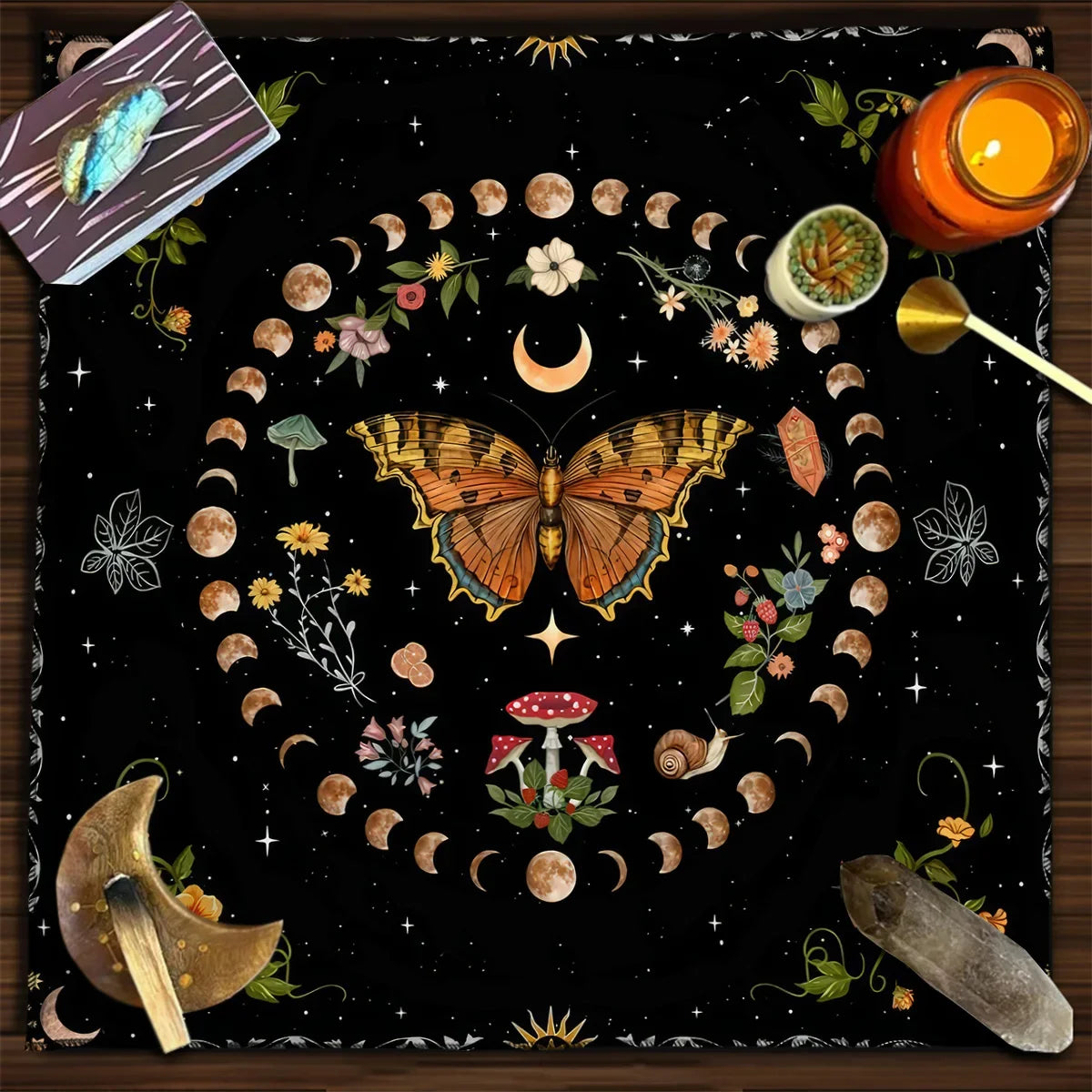 Moon Phase Butterfly Tarot Table and Altar Cloth - Tarot Treasures