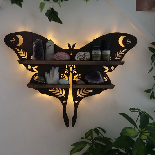 Moth - Crystal Wooden Display Shelf and Lamp