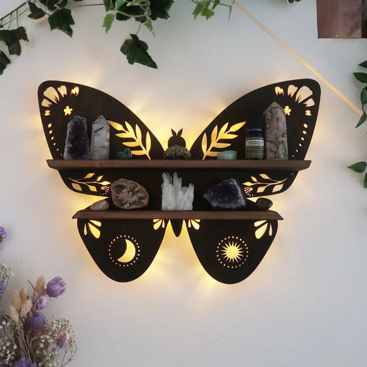 Butterfly - Crystal Wooden Display Shelf and Lamp