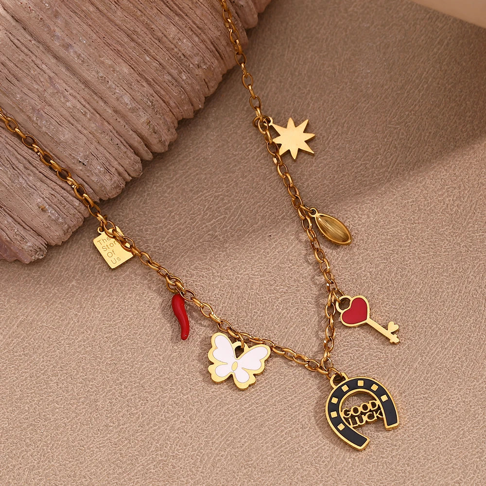 18K Gold Plated Good Luck Charm Stainless Steel Necklace