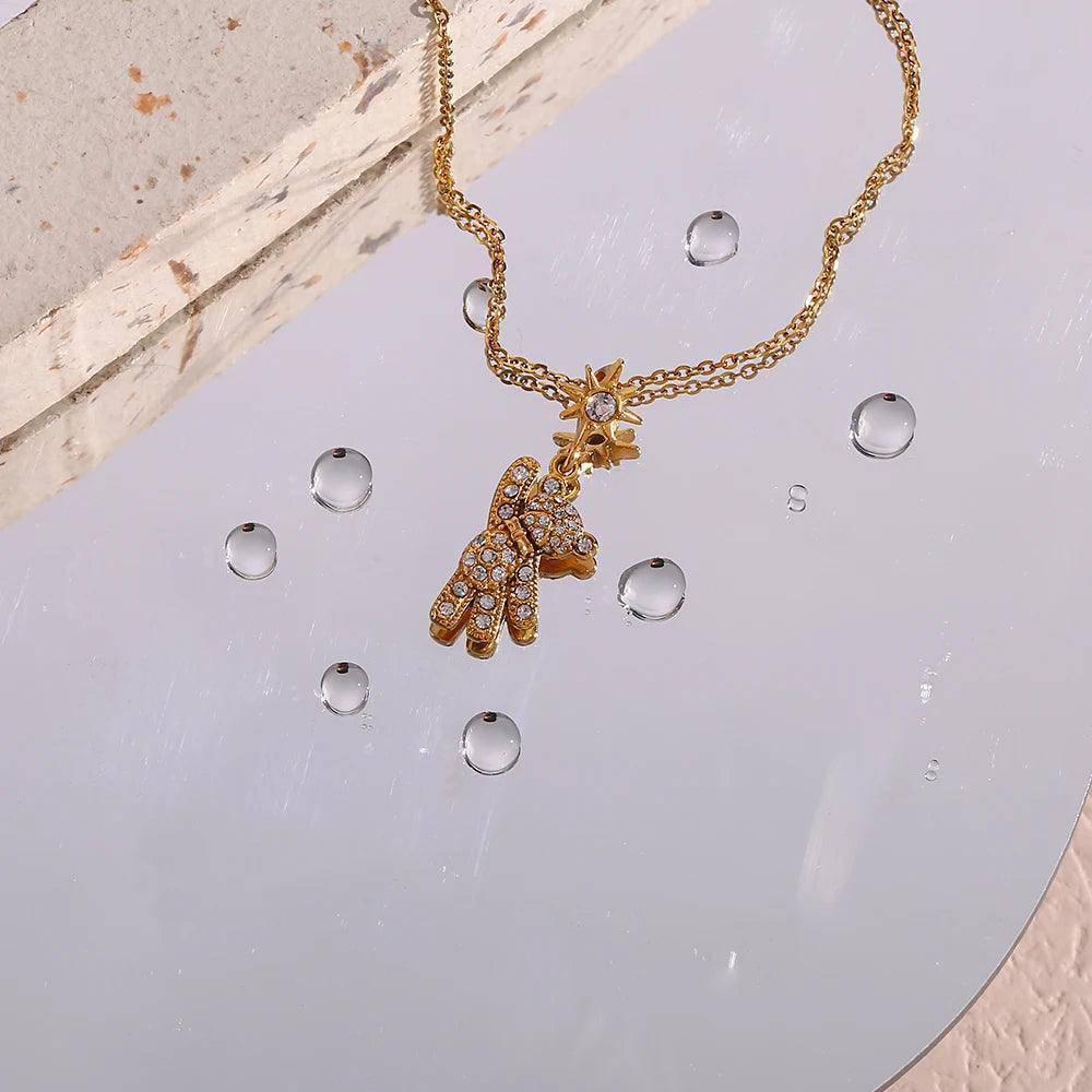 Teddy Bear Rhinestone Stainless Steel Tarnish Free Pendant Necklace - Tarot Treasures