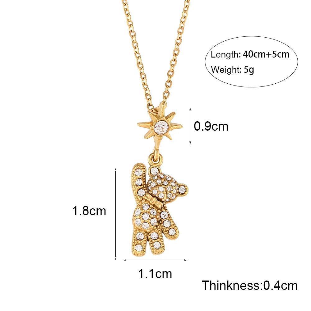 Teddy Bear Rhinestone Stainless Steel Tarnish Free Pendant Necklace - Tarot Treasures