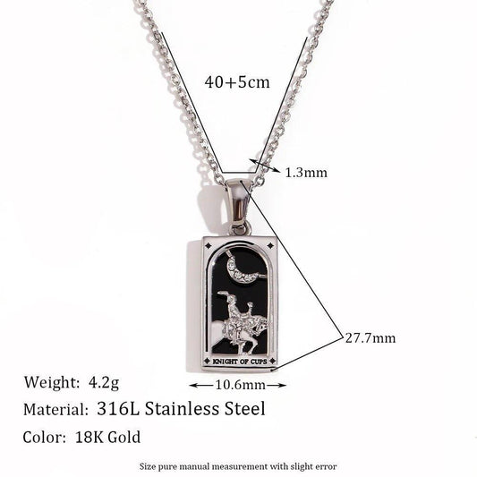 The Knight of Cups - Silver Tarot card Dainty Necklace with Enamel - Tarot Treasures