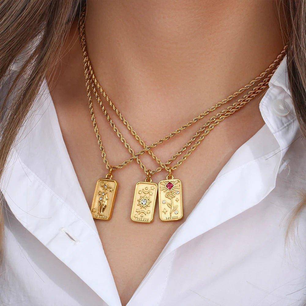 The Lovers - 18K Gold Plated Tarot Card Pendant Necklace - Tarot Treasures