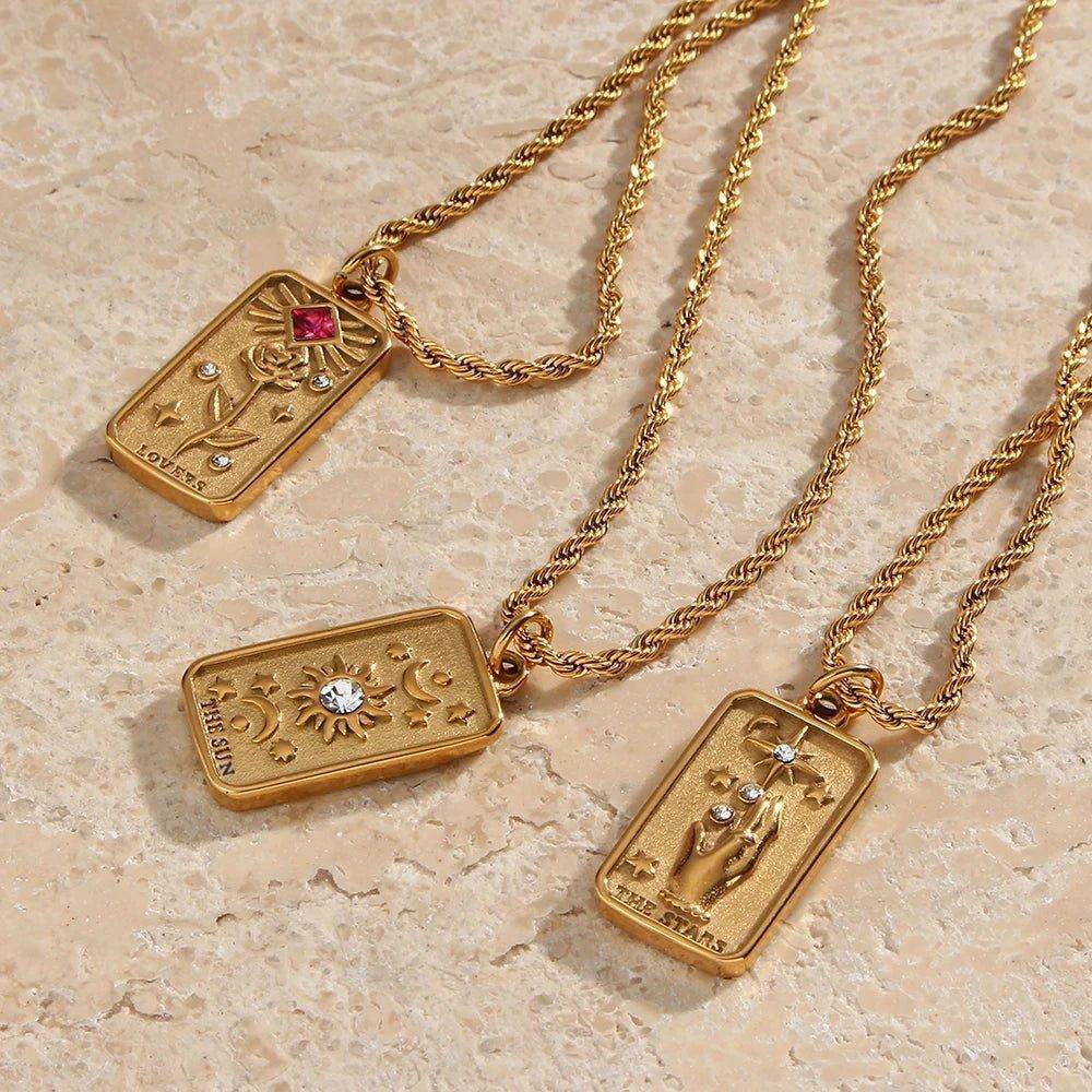 The Lovers - 18K Gold Plated Tarot Card Pendant Necklace - Tarot Treasures