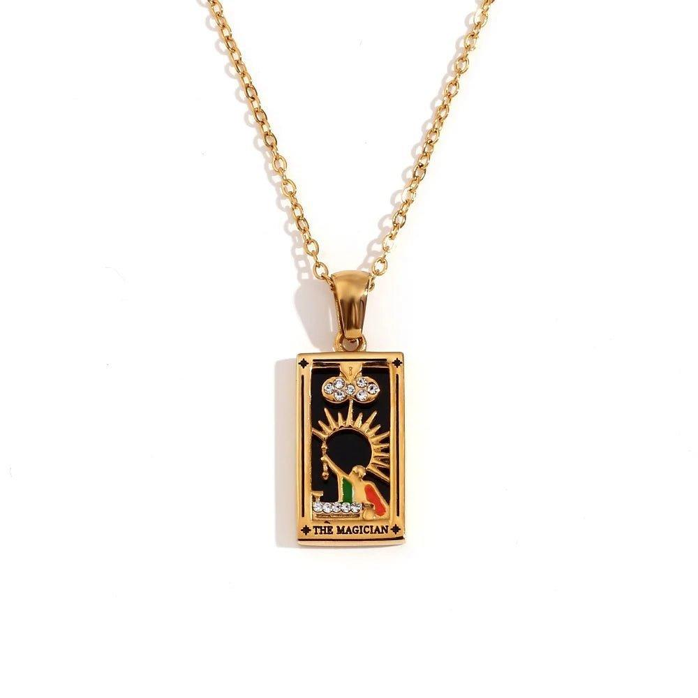 The Moon - 18K Gold Plated Tarot Card Pendant Necklace - Tarot Treasures