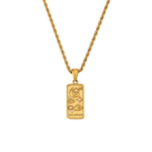 The Moon NEW - 18K Gold Plated Tarot Card Pendant Necklace - Tarot Treasures