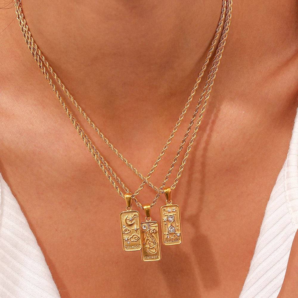The Moon NEW - 18K Gold Plated Tarot Card Pendant Necklace - Tarot Treasures
