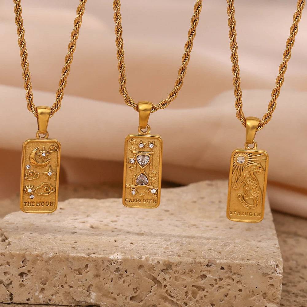 The Moon NEW - 18K Gold Plated Tarot Card Pendant Necklace - Tarot Treasures